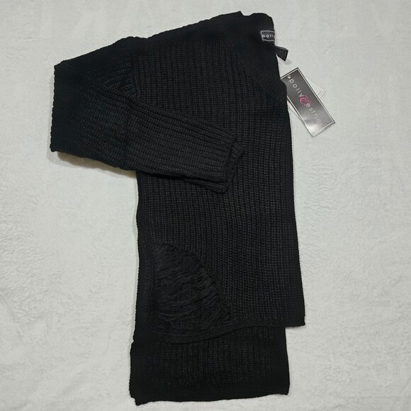 Polly & Esther ✦ Black Distressed High-Low Sweater ✦ V-Neck Ribbed Knit Sz M NWT - Picture 8 of 10